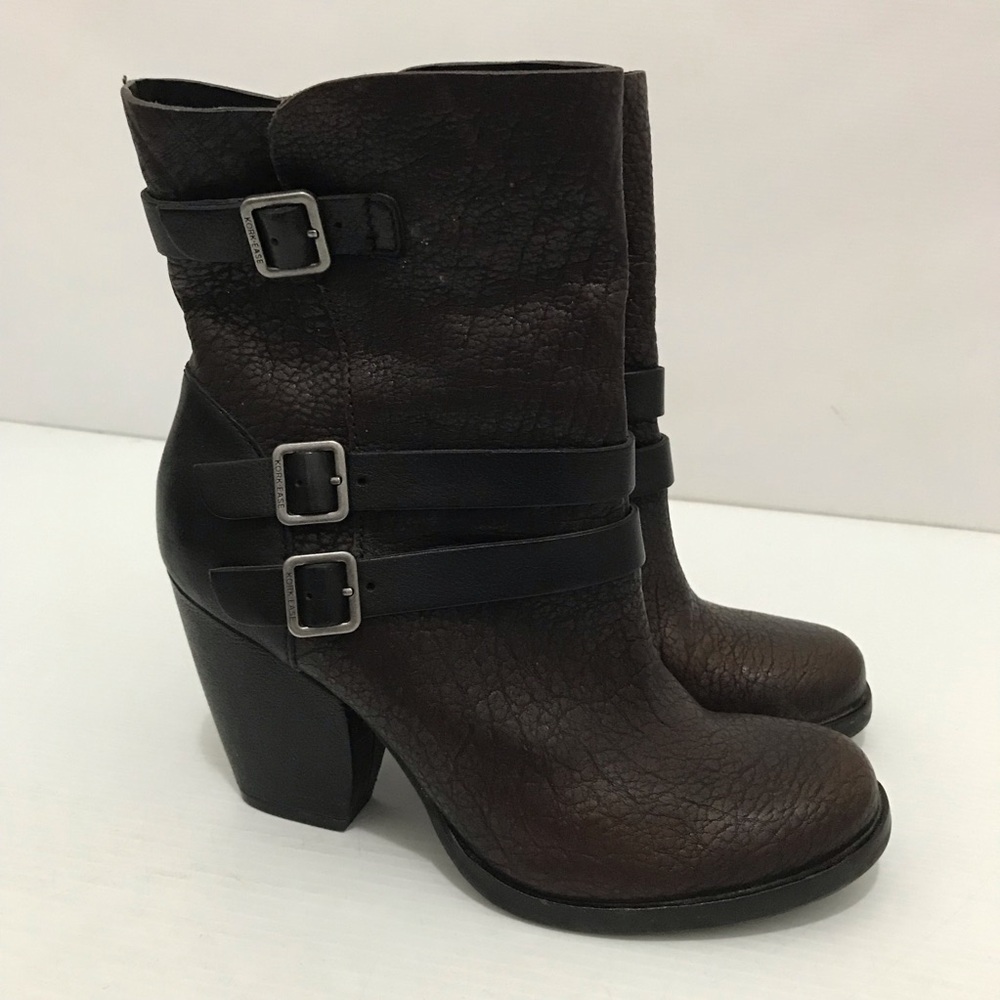 Kork-Ease Brown and Black Leather Heeled Ankle Boots